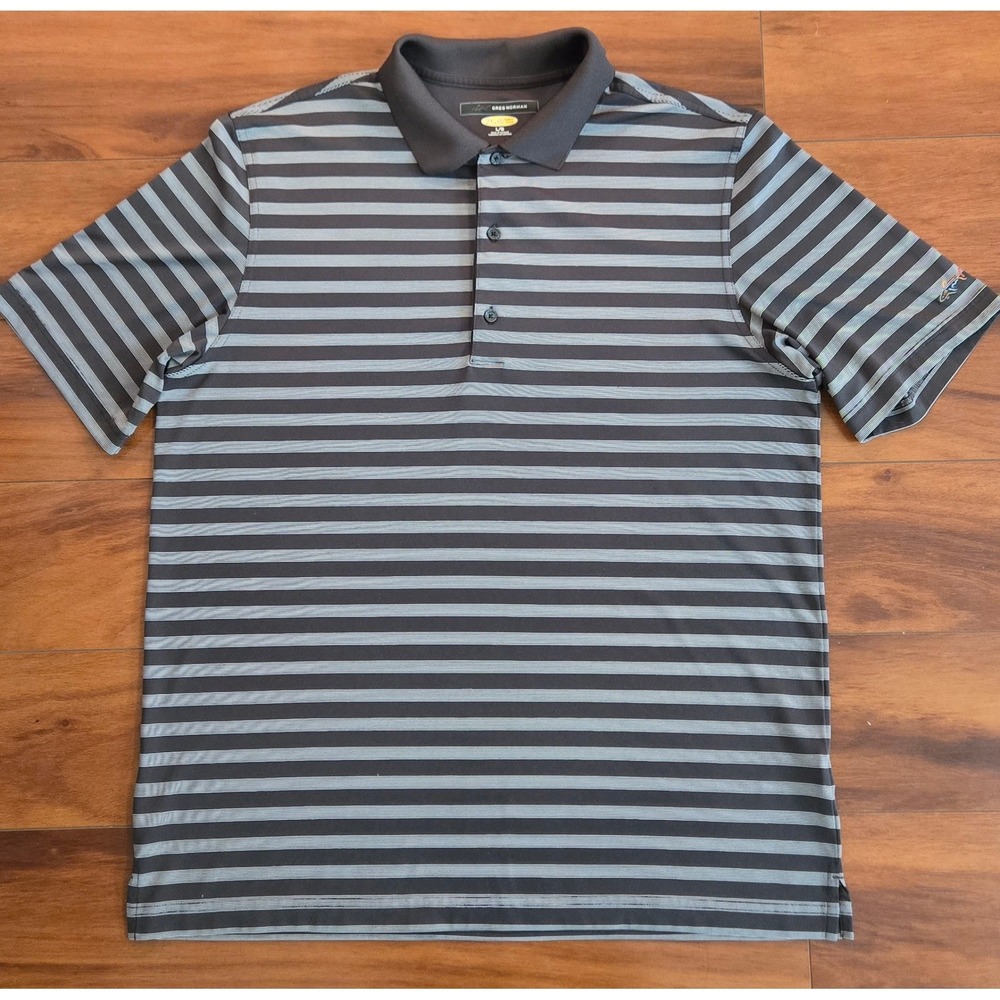 Greg Norman Play‎ Dry Mens Large Striped Golf Polo Shirt Short Sleeve